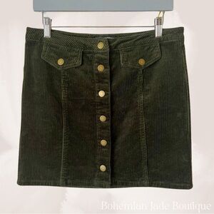 Blue Spice Corduroy Button Up Mini Skirt - Forest Green